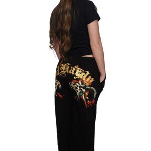 Ed Hardy Black Track Pants with Colorful Graphics